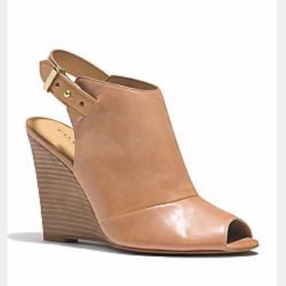 Camel leather Coach Lindsay wedge